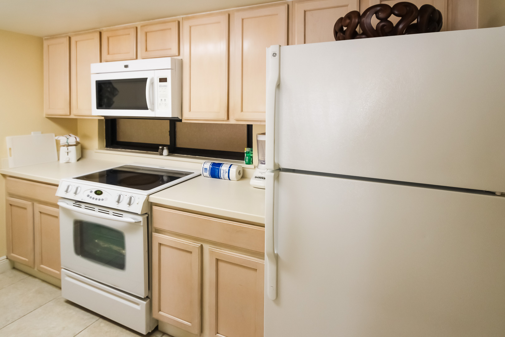 A fully equipped kitchen at VRI's Royale Beach Tennis Club in Texas.